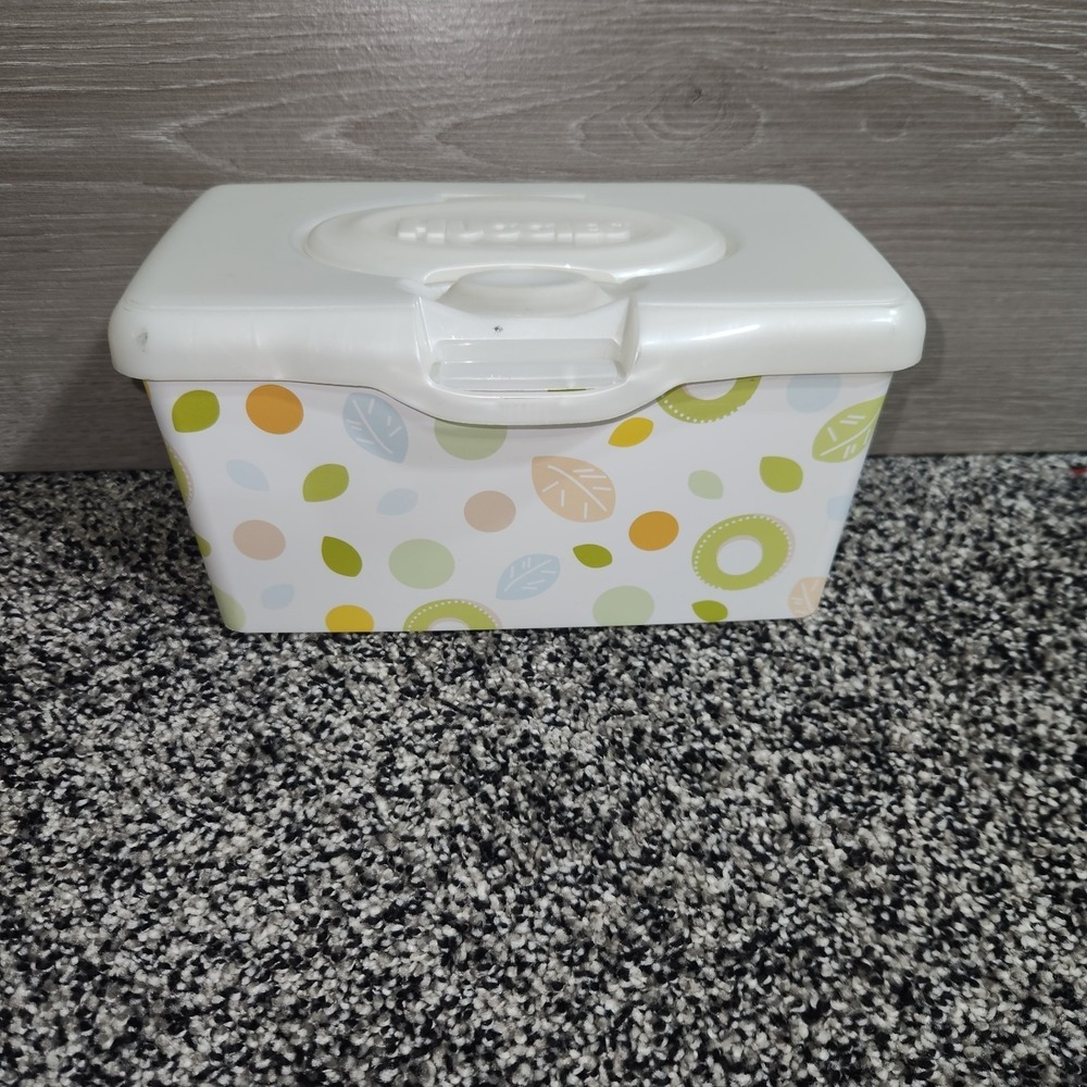 Huggies Baby Wipes Container EMPTY Wipe Case Holder White Leaves Circles Nature